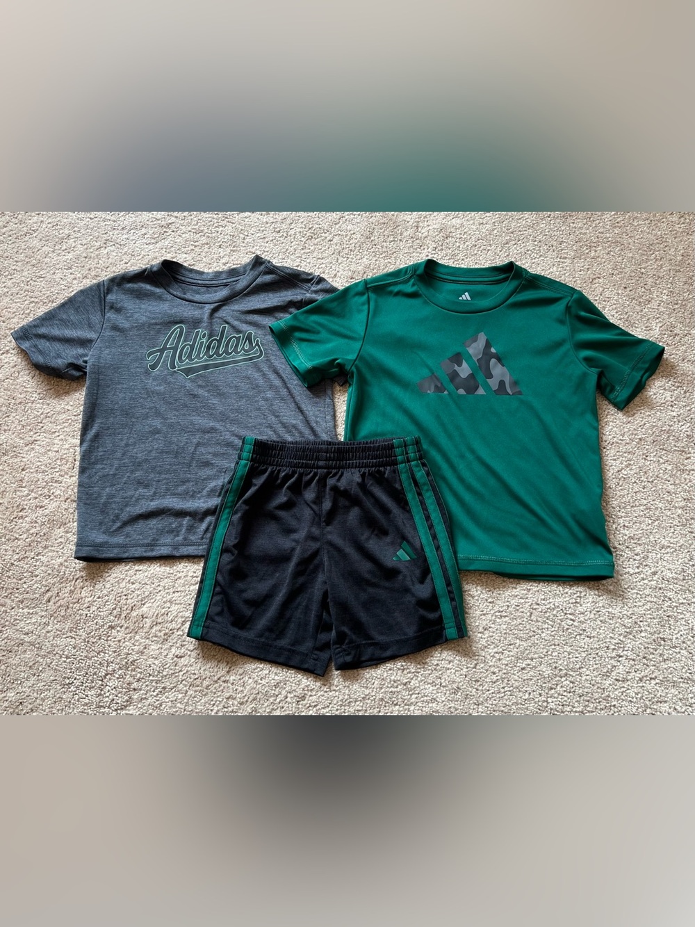 adidas Boys 3-Piece Active Set - Green, Gray & Black